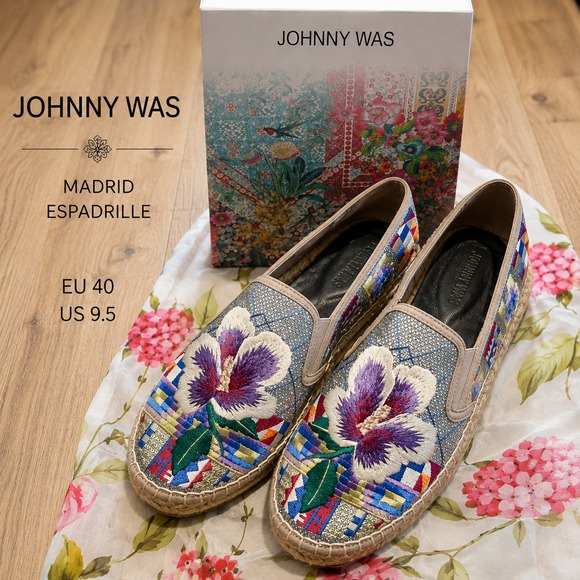 Johnny Was Shoes - Johnny Was Madrid Espadrille Womens 9.5 Silver Multi Floral Embroidered Metallic